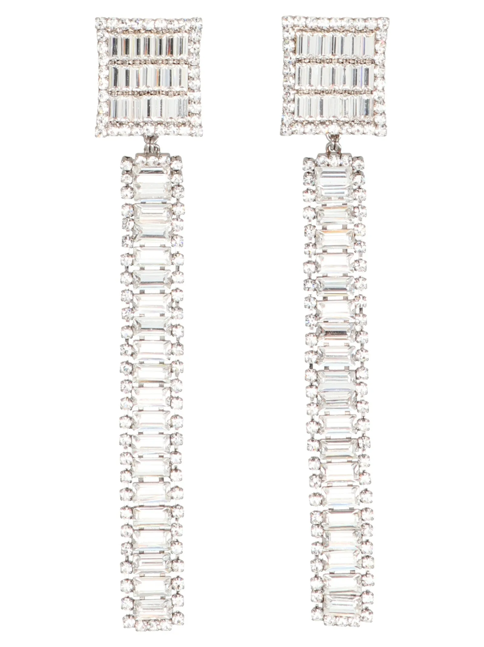 Alessandra Rich Baguette Crystal Long Earrings