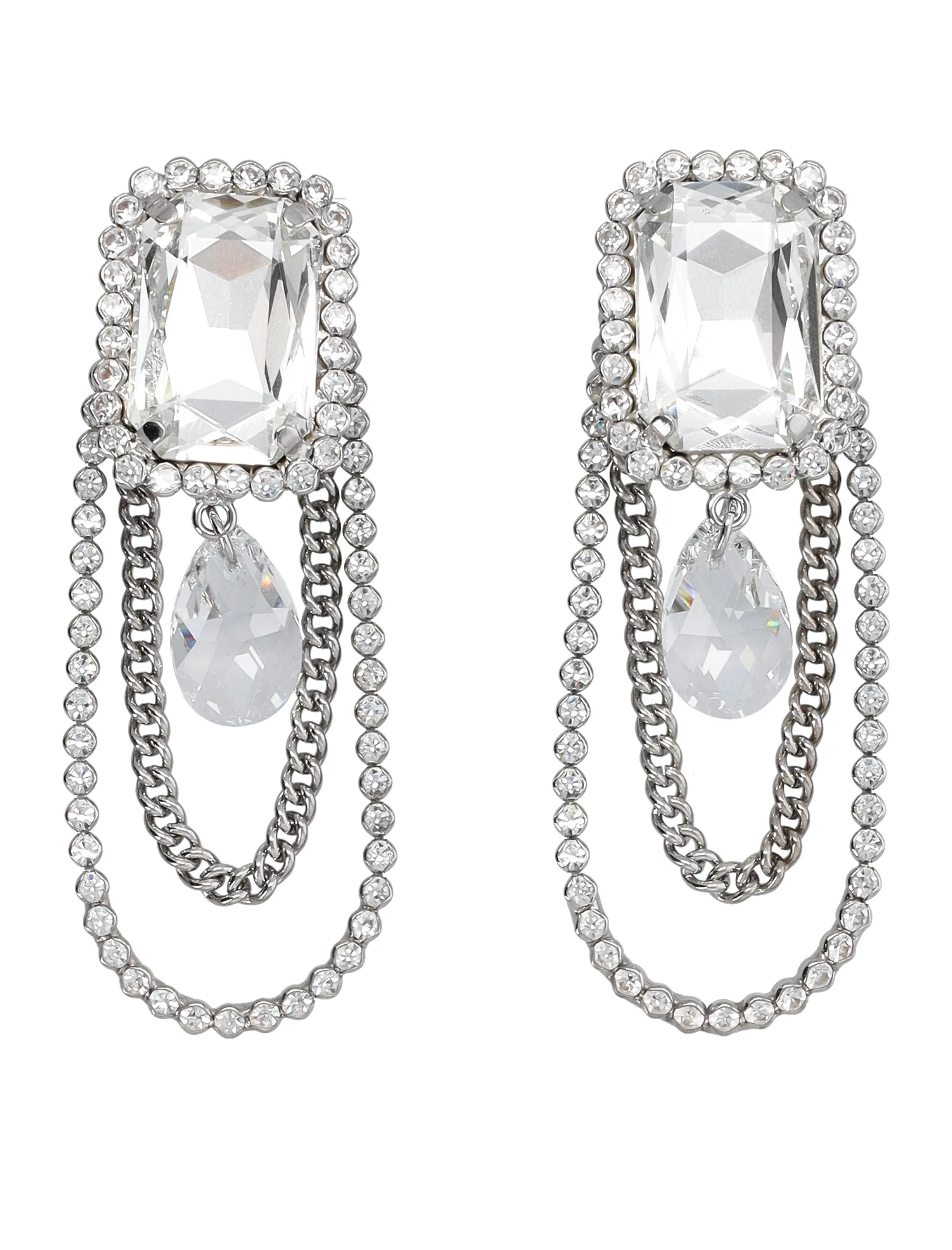 Alessandra Rich Crystal Drop Chained Clip-On Earrings