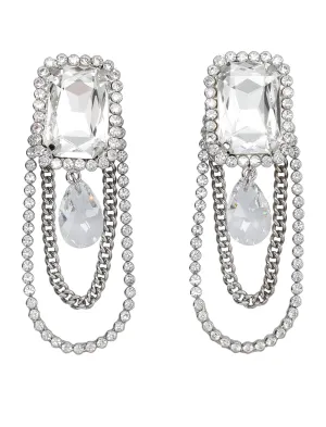 Alessandra Rich Crystal Drop Chained Clip-On Earrings