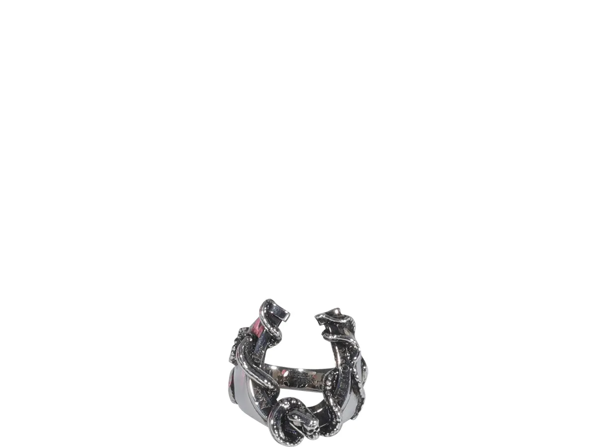 Alexander McQueen Embellished Logo Engraved Ring