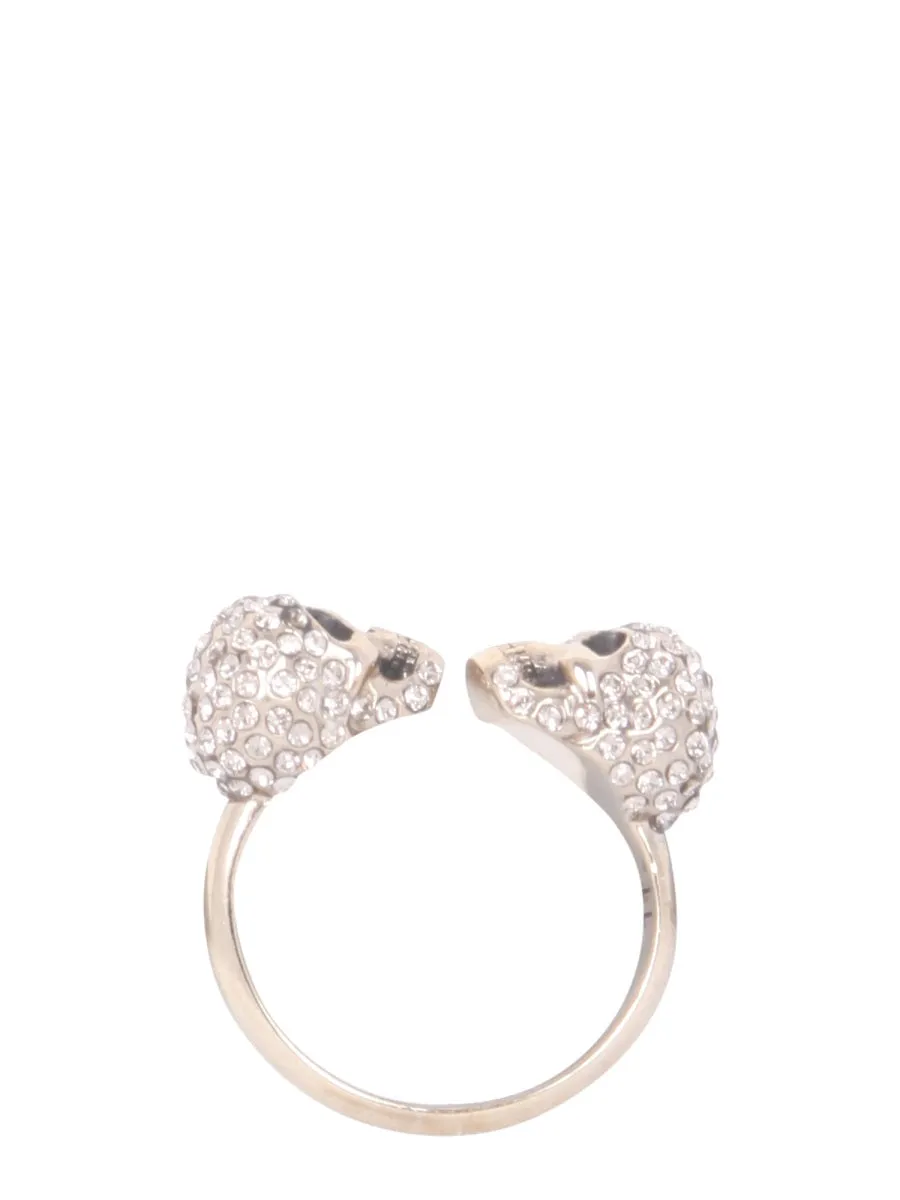 Alexander McQueen Embellished Twin Skull Ring