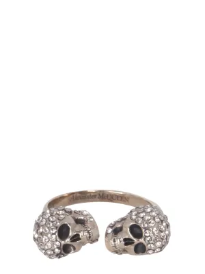 Alexander McQueen Embellished Twin Skull Ring