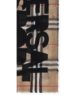 Burberry Slogan Print Checked Scarf