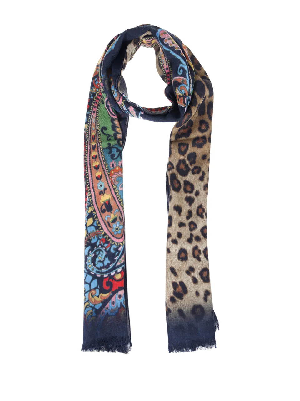 Etro Leopard Print Frayed Scarf