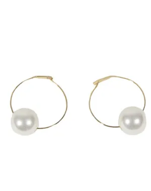 Jil Sander Pearl-Pendant Logo Engraved Hoop Earrings