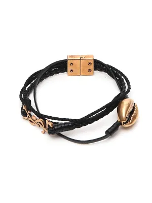 Saint Laurent Shell And Monogram Braided Bracelet