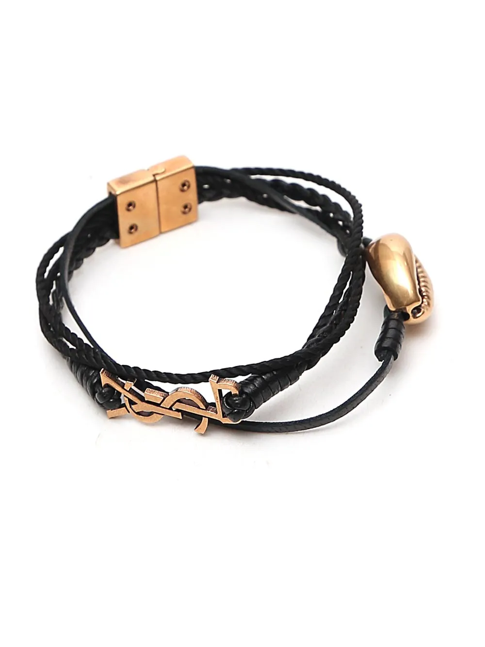 Saint Laurent Shell And Monogram Braided Bracelet