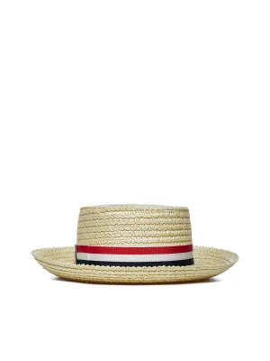 Thom Browne Embellished Braided Boater Hat
